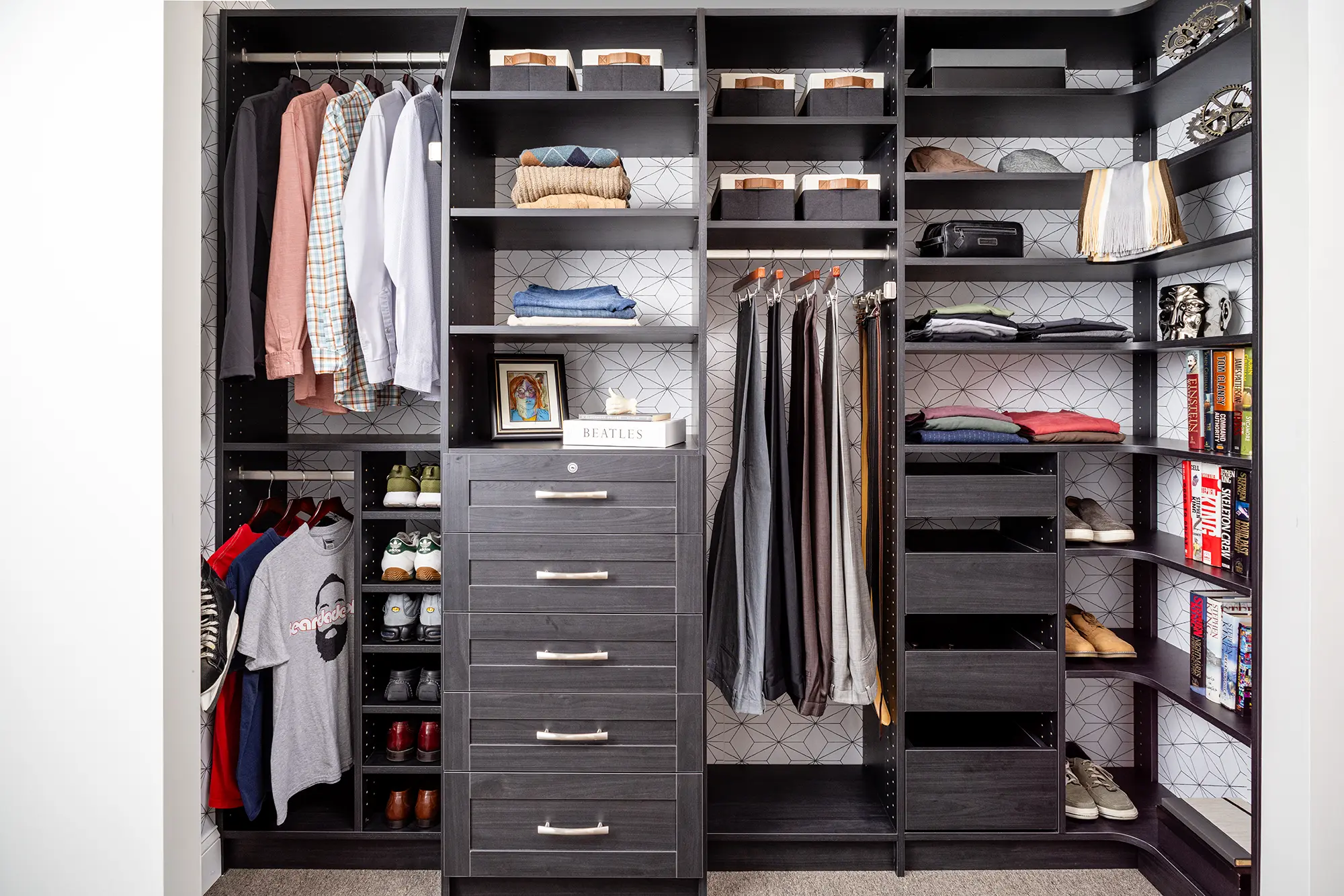 Modern reach-in closet with sliding doors