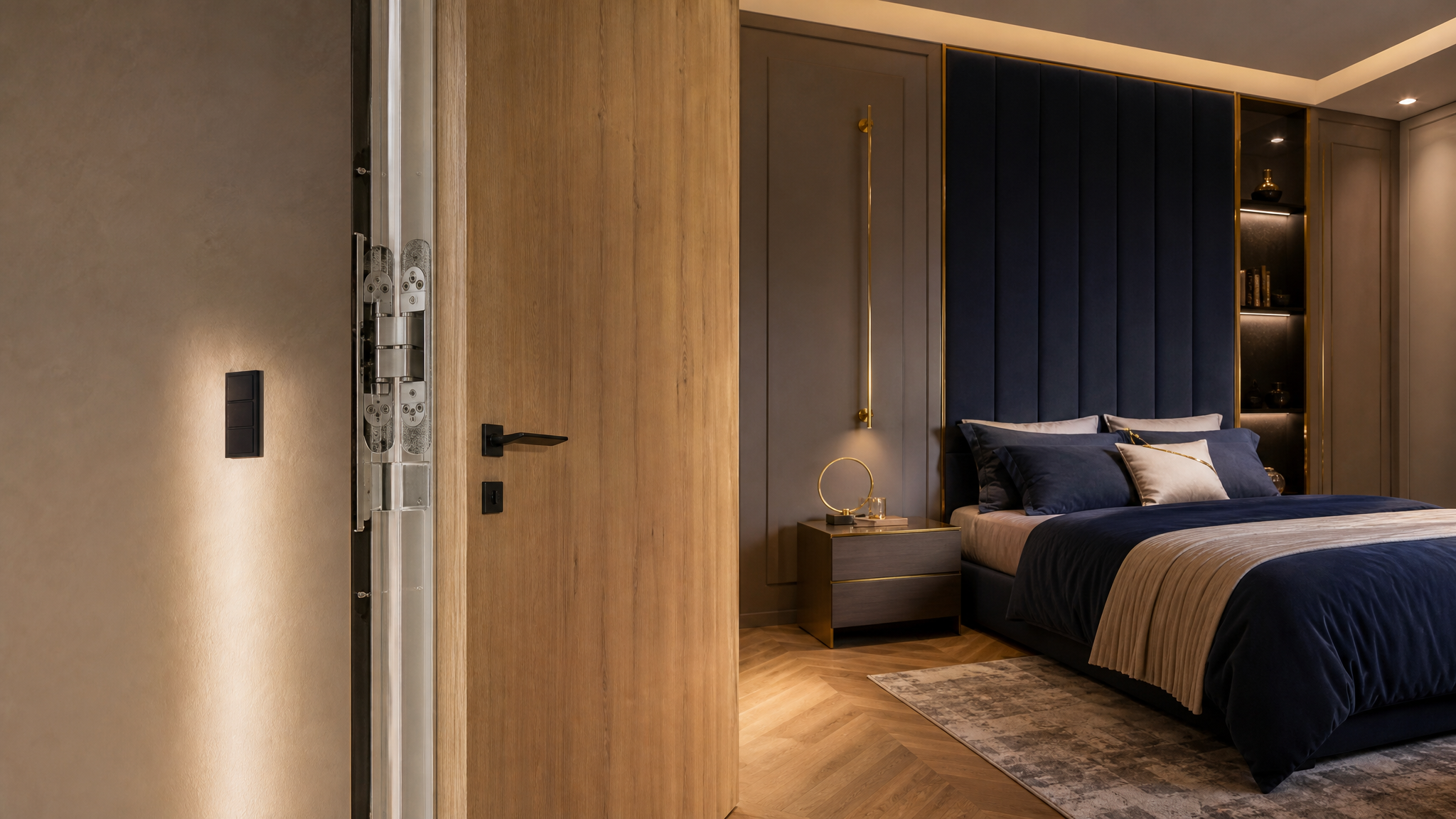 Invisible door detail showing hidden frame and veneer finish