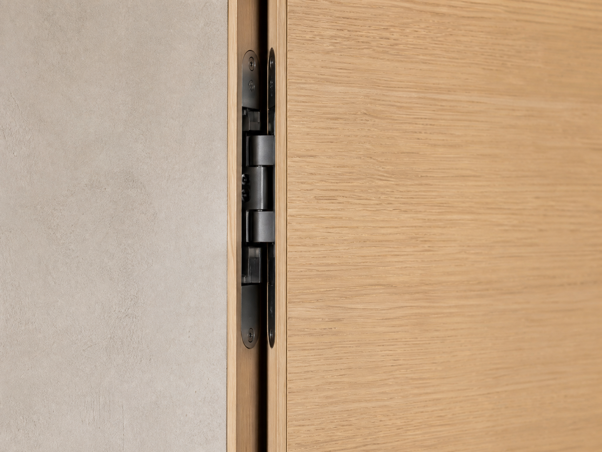 Close-up detail of invisible door gap and concealed hinge mechanism